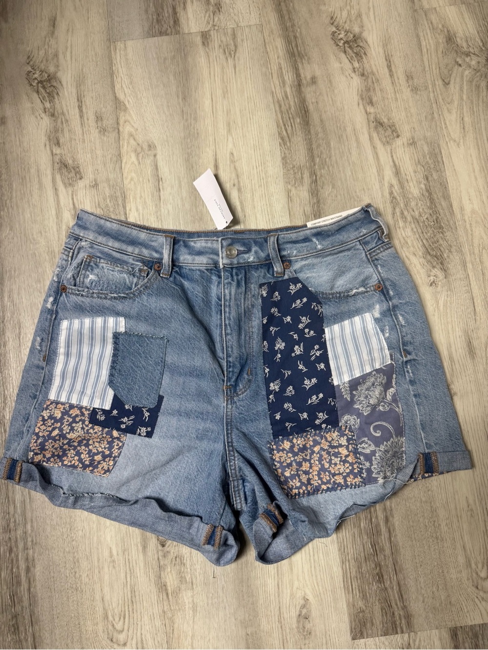 American Eagle Outfitters Light Blue Denim Patchwork Shorts
